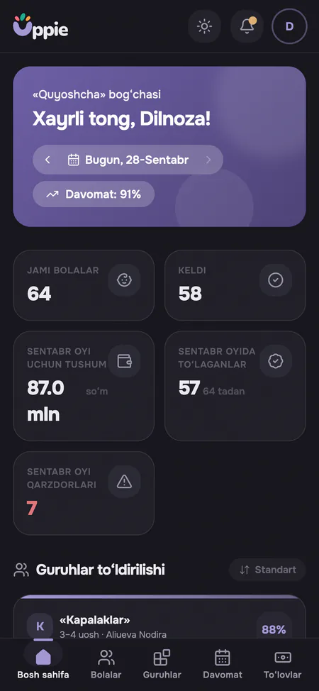 Direktor telefonidagi Uppie bosh ekrani