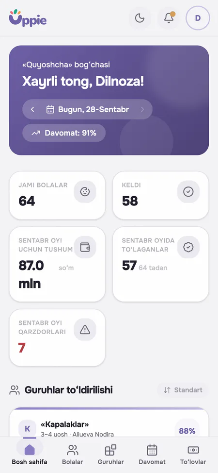 Direktor telefonidagi Uppie bosh ekrani