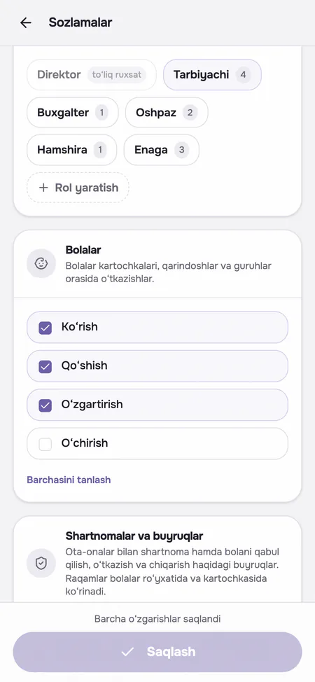 Uppieda rollar va huquqlarni sozlash